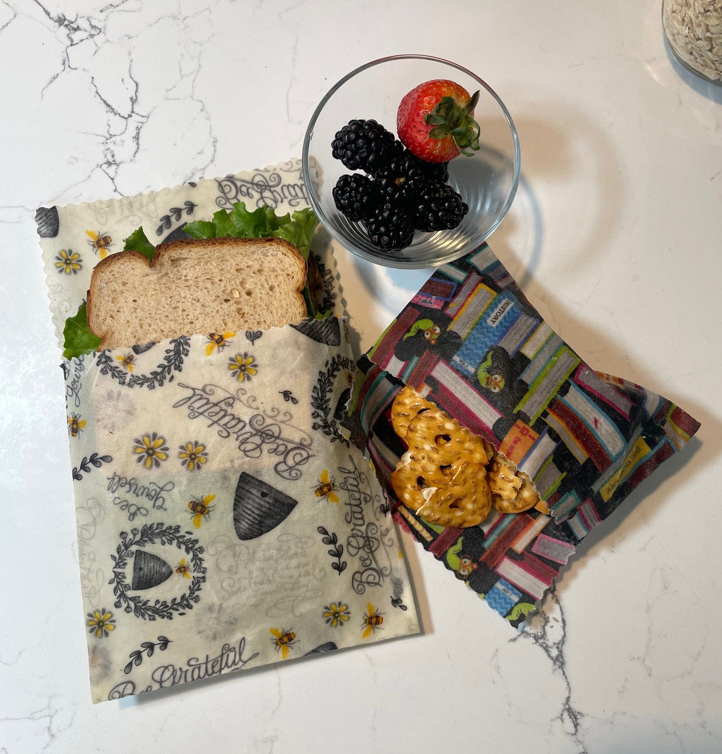 2 Snack Bags Reusable Beeswax Food Wrap