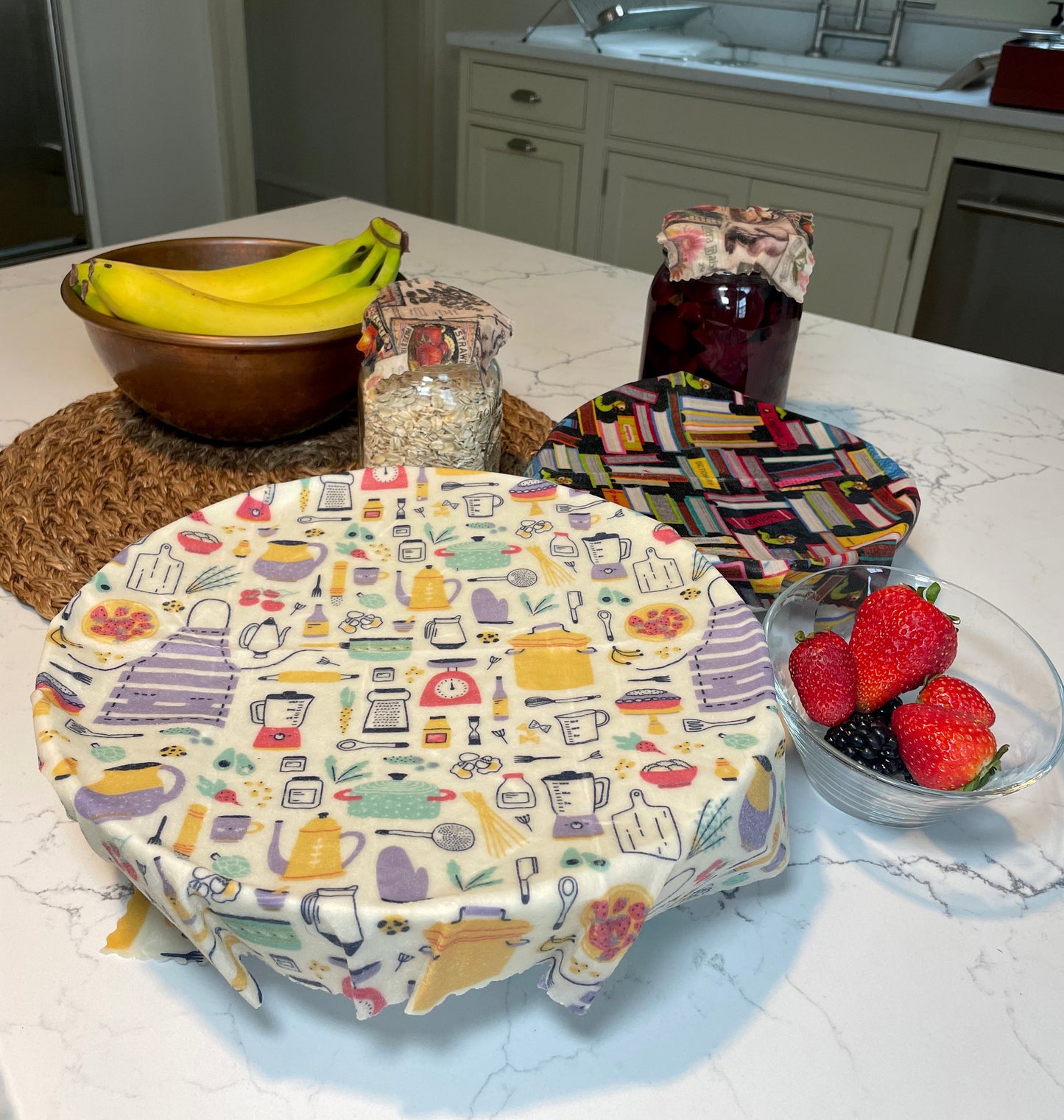 3 Pack- 1 Large & 2 Medium Reusable Beeswax Food Wraps