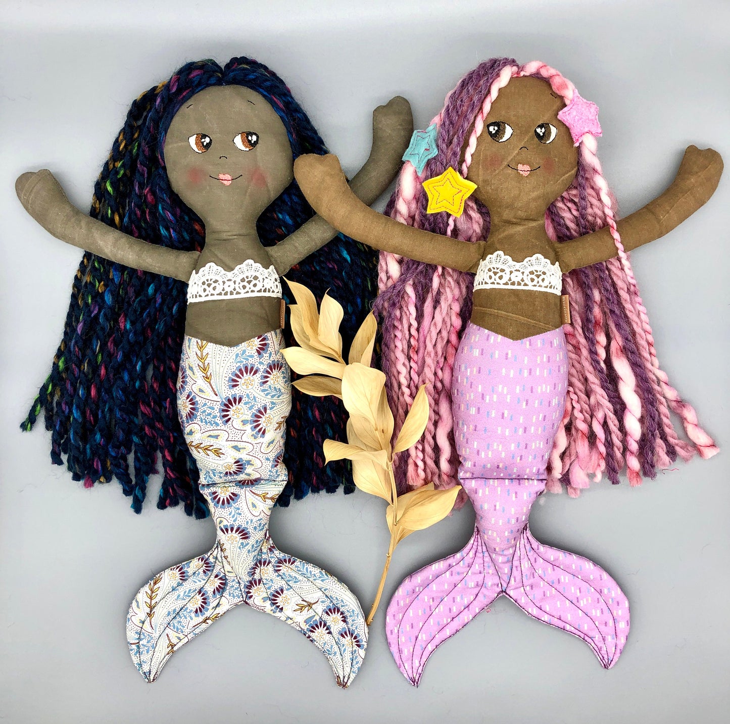 Handmade MERMAID Doll, "BRIONY", handmade gift, mermaid doll, black doll, bipoc doll, heirloom doll, fabric mermaid, muslin doll, rag doll