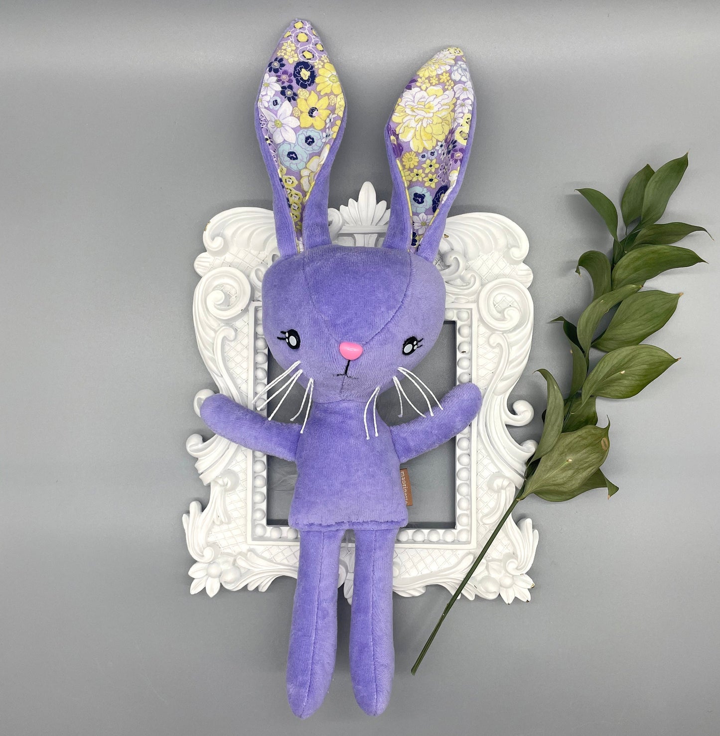 Reversible Handmade Easter Bunny "MOXIE," Stuffed, girl boy easter basket, baby rabbit, easter gift, gift for kids, Easter Doll, toy, purple