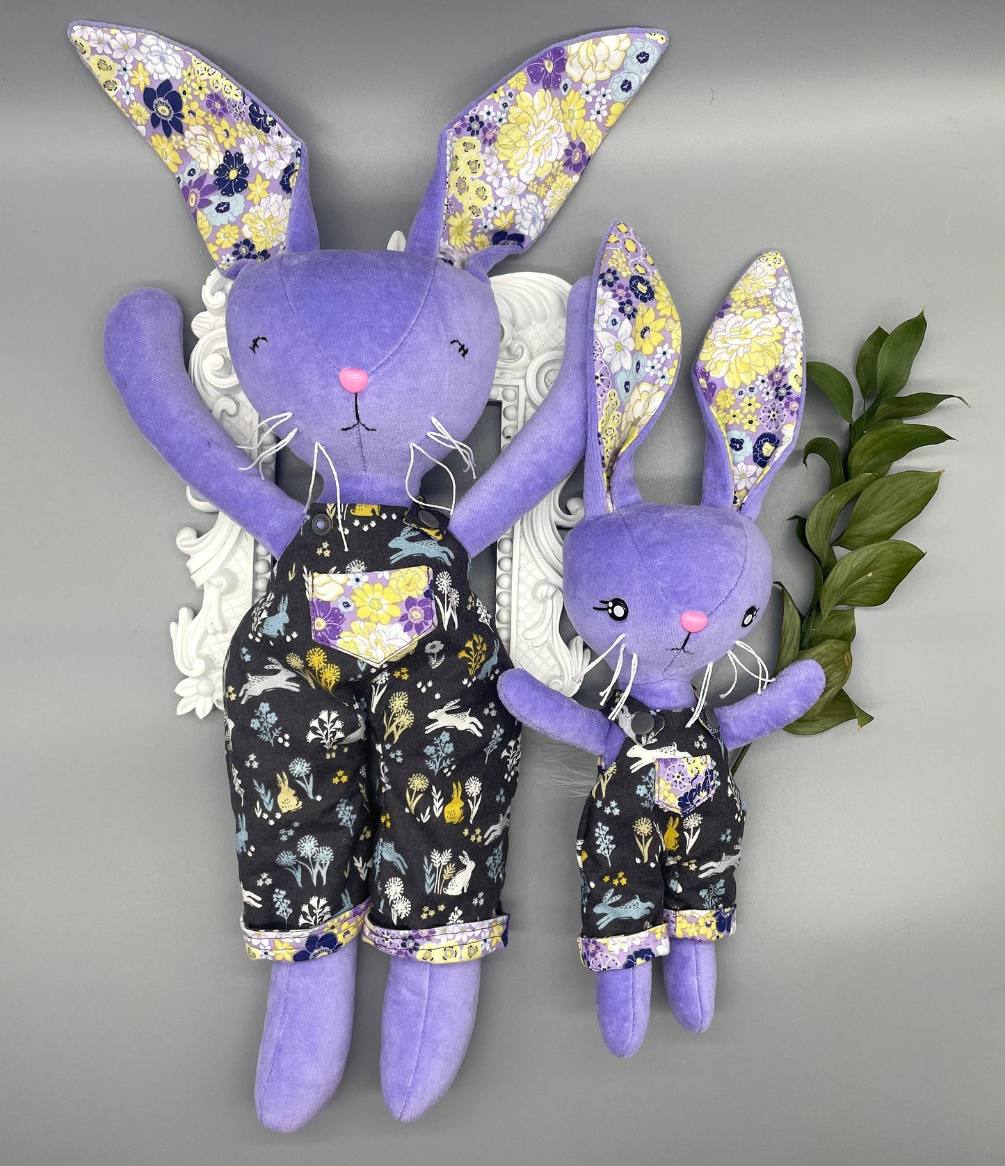 Reversible Handmade Easter Bunny "MOXIE," Stuffed, girl boy easter basket, baby rabbit, easter gift, gift for kids, Easter Doll, toy, purple