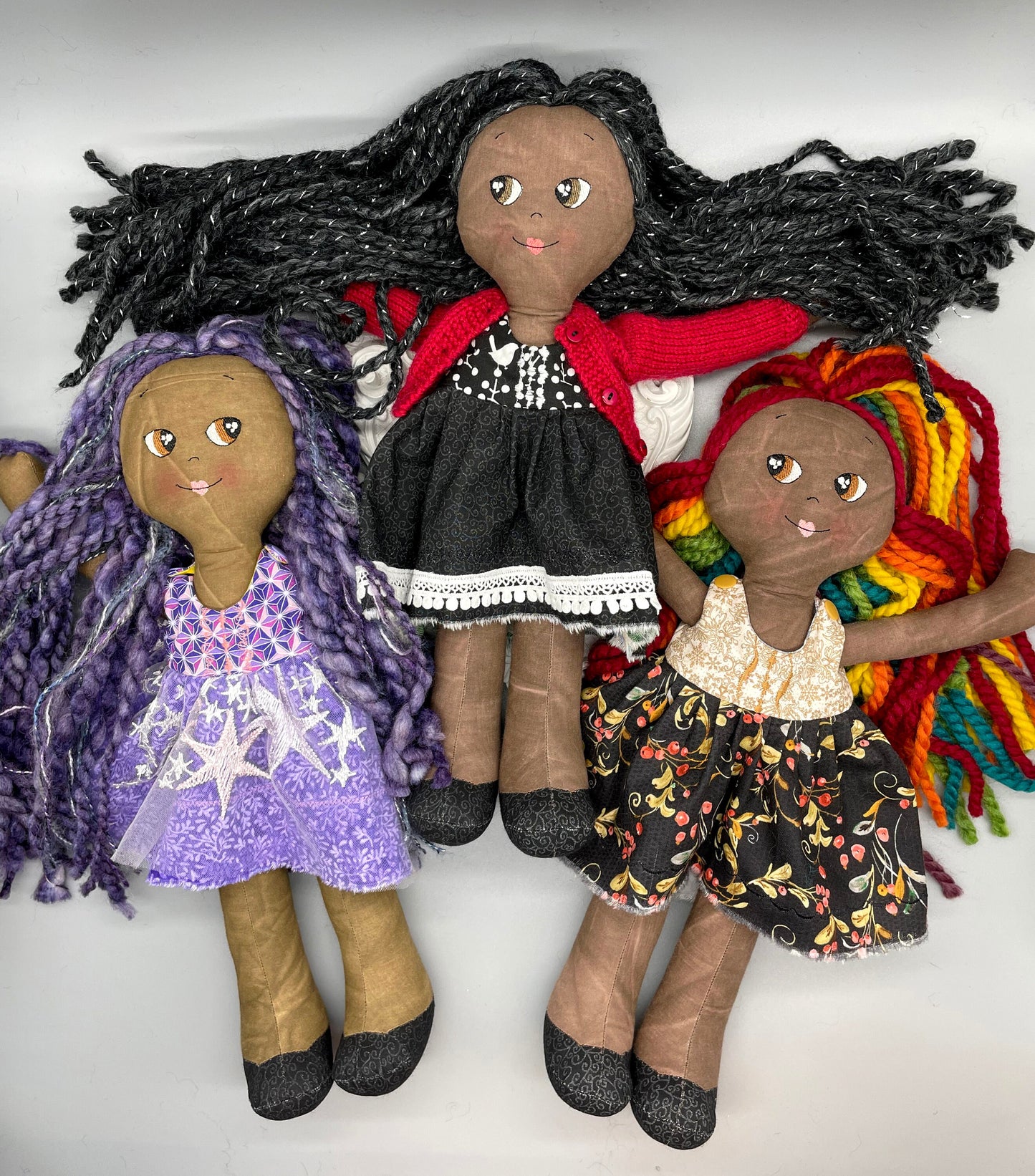 REVERSIBLE DRESS, Handmade Doll, "EFIE", handmade gift, cloth doll, black doll, diverse doll, heirloom doll, Brown Muslin, tinsel, sparkle