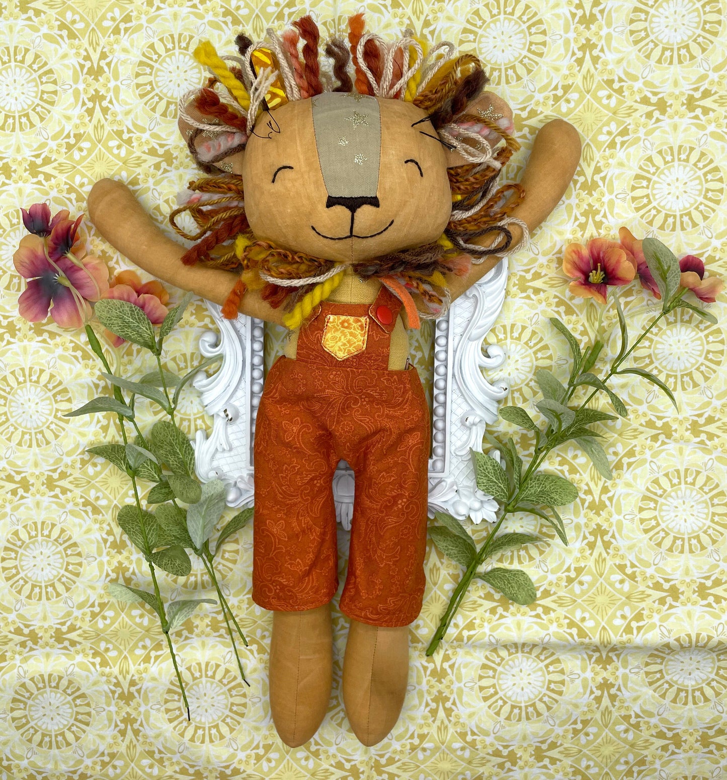 Handmade Lion Doll, "APOLLO", rag doll, reversible, lion stuffed animal, stuffed lion, heirloom gift, lion toy, boy doll