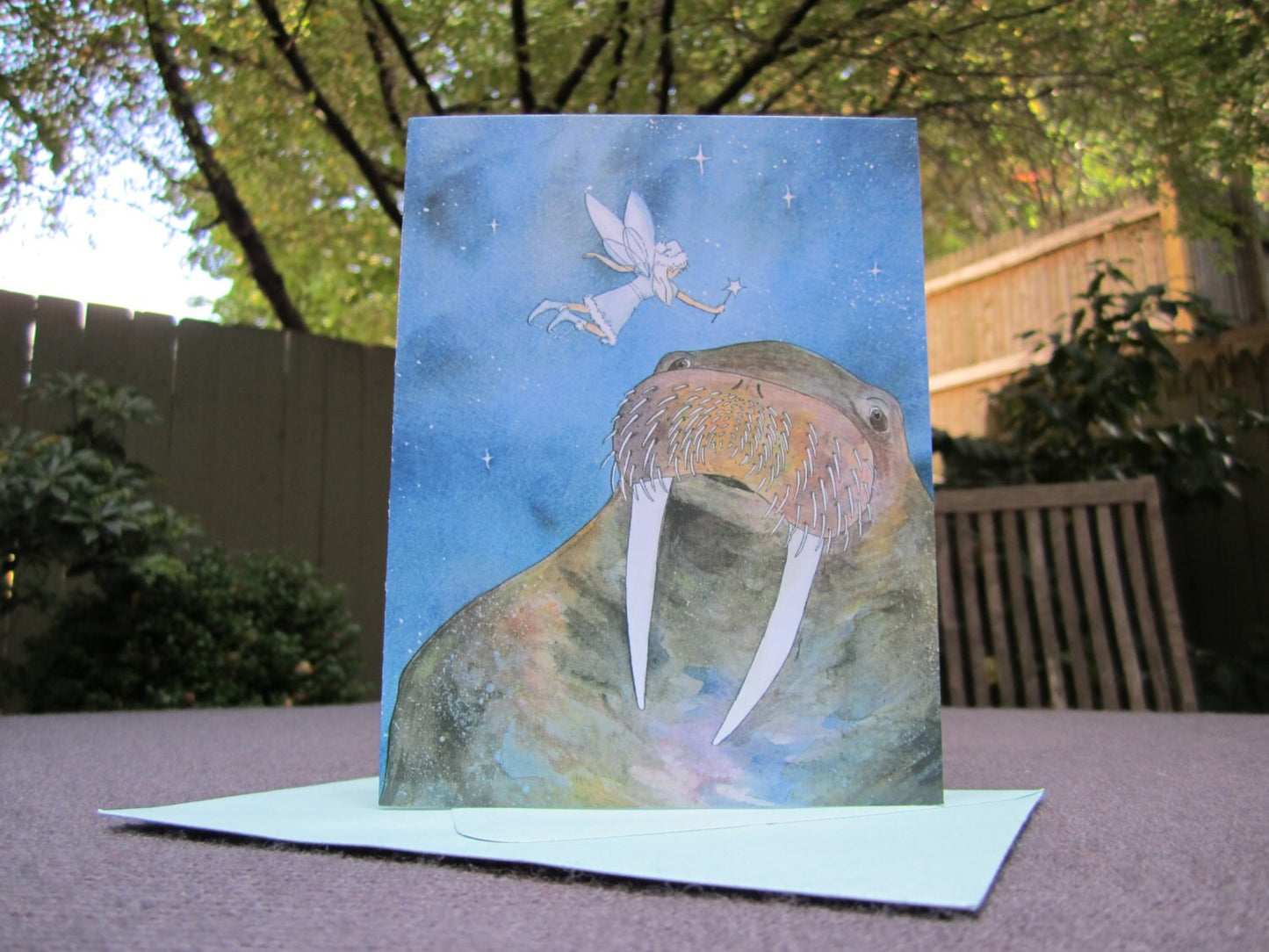Walrus & Fairy Holiday Cards - Set of ten, greeting card set, envelopes included, holiday card set, folded blank cards, Christmas card set